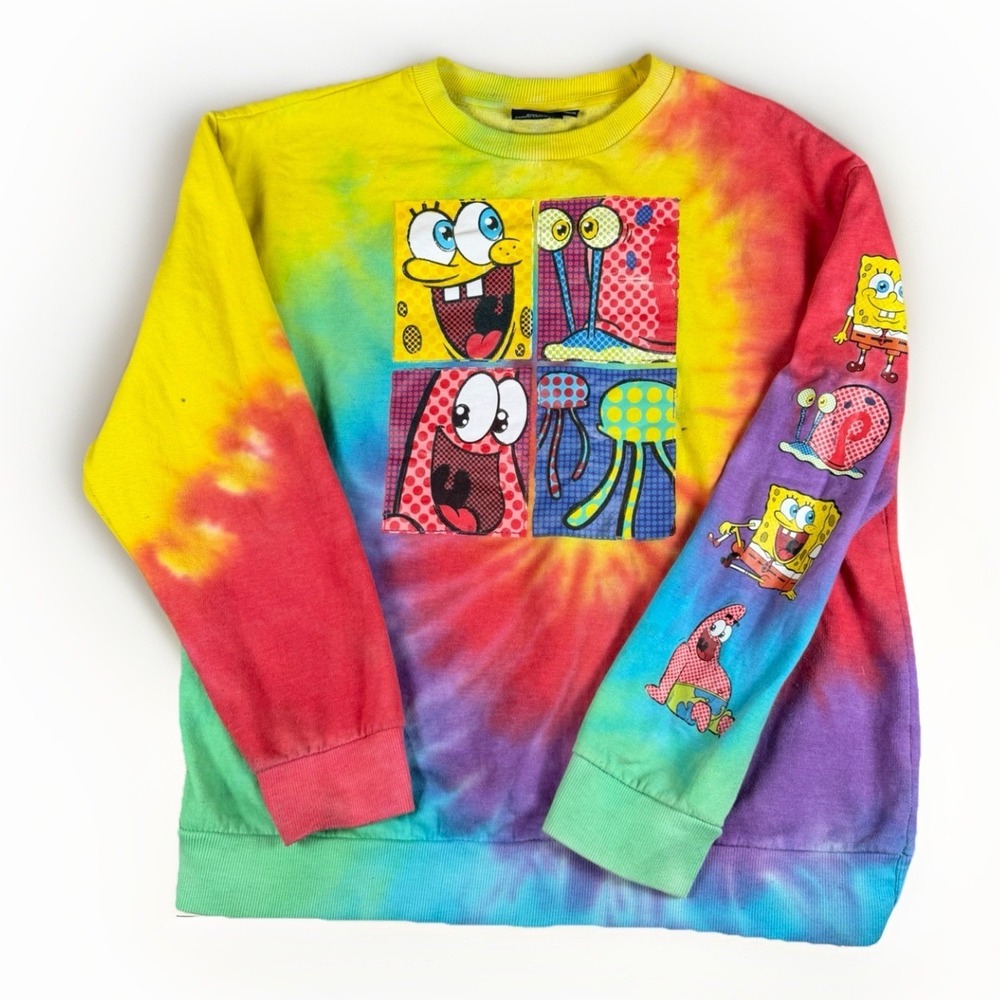 Nickelodeon SpongeBob SquarePants Tie Dye Crewneck Sweatshirt Size L - Picture 1 of 5